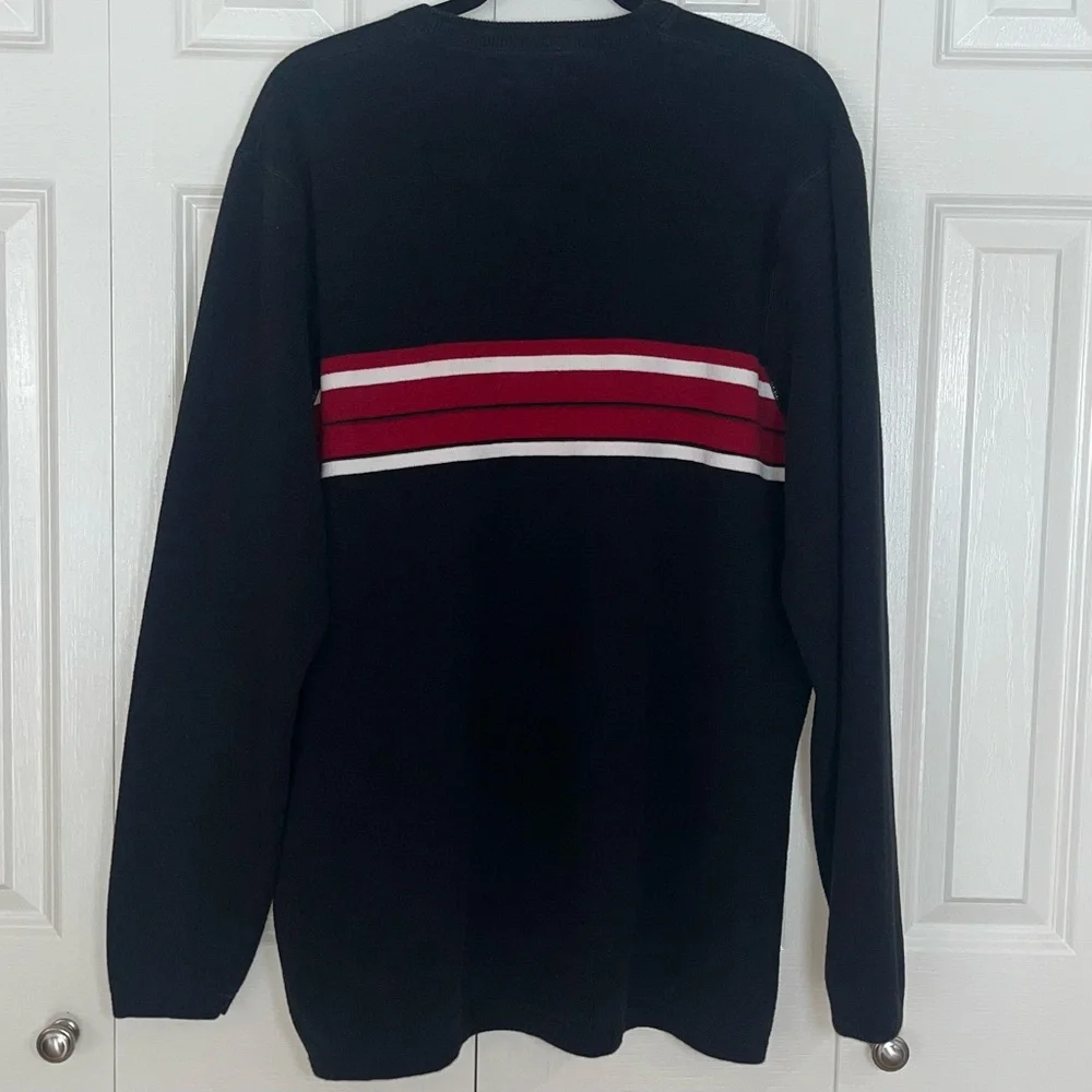 Eddie Bauer Mens Medium Dark Blue Striped Heavy Ribbed Knit Sweater Size XL